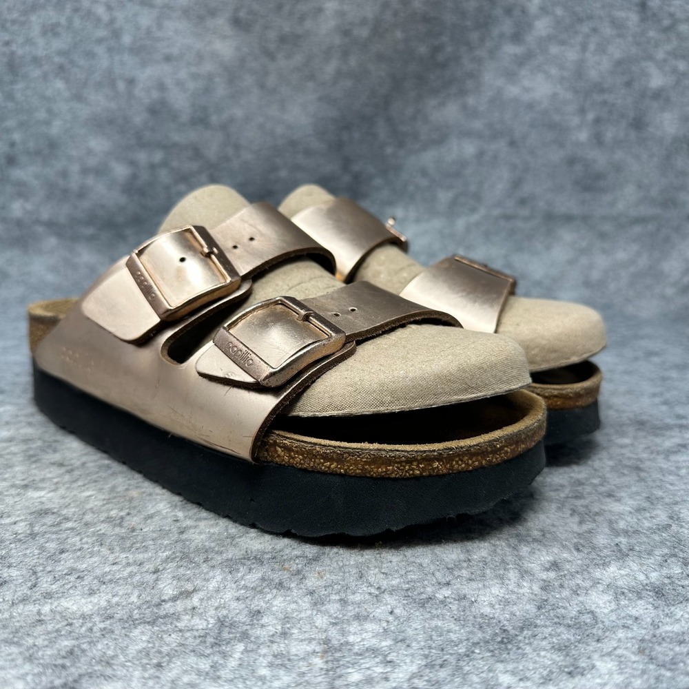 Papillio Birkenstock Arizona Platform Metallic Champagne Sandals EU 37 US 6.5